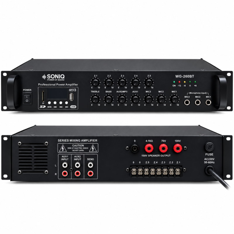 4da273f5-2976-4df1-8555-56cfae2d11dd SONIQ WG-260BT PROFESIONALNO POJAČALO 260W – Bluetooth / USB / FM / SD - Slika 1
