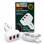 AUTO PUNJAČ ZA MOBILNI TELEFON 3X USB SA MICRO USB KABLOM 1m