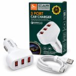 AUTO PUNJAČ ZA MOBILNI TELEFON 3X USB SA TYPE-C KABLOM 1m