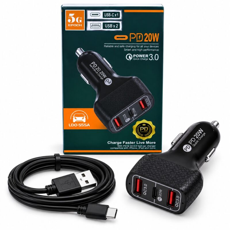 auto_punjac_pd_20w_usb_type_c_bez_kabla_na_punjacu AUTO PUNJAČ PD 20W USB + TYPE-C SA KABLOM 1m - Slika 1