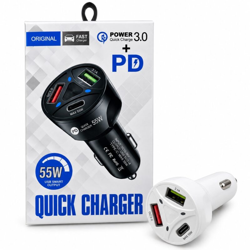 f4c437d2-838f-4cd5-8d9a-5e6f3bfd780a AUTO PUNJAČ ZA MOBILNI TELEFON PD 55W USB + TYPE-C - Slika 1