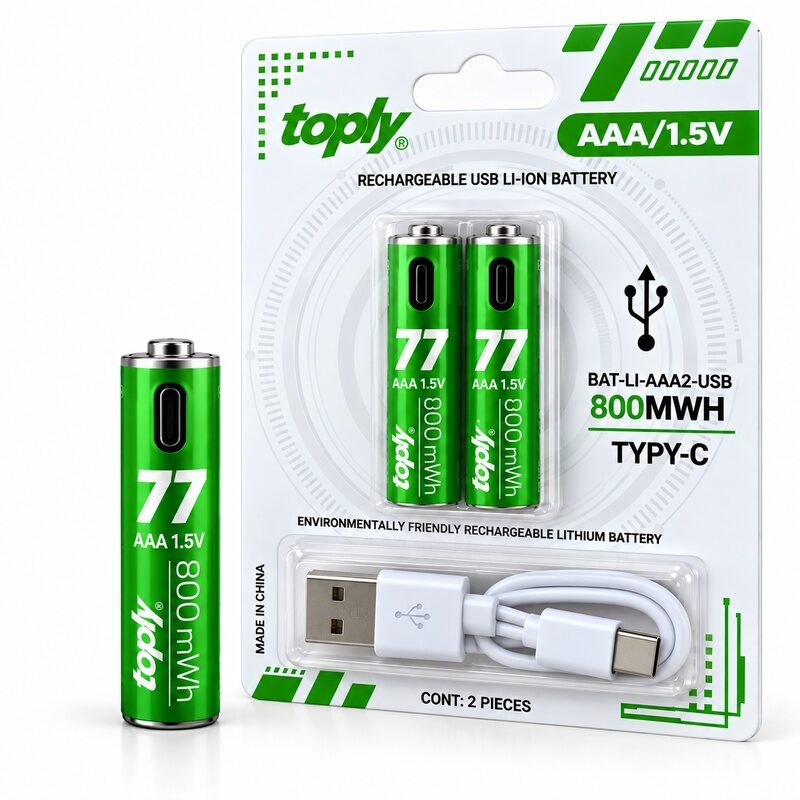toply_usb_aaa_komad_ispred_pakovanja_bez_kabla USB PUNJIVE BATERIJE AAA 1.5V 800mWh – TYPE-C - Slika 1